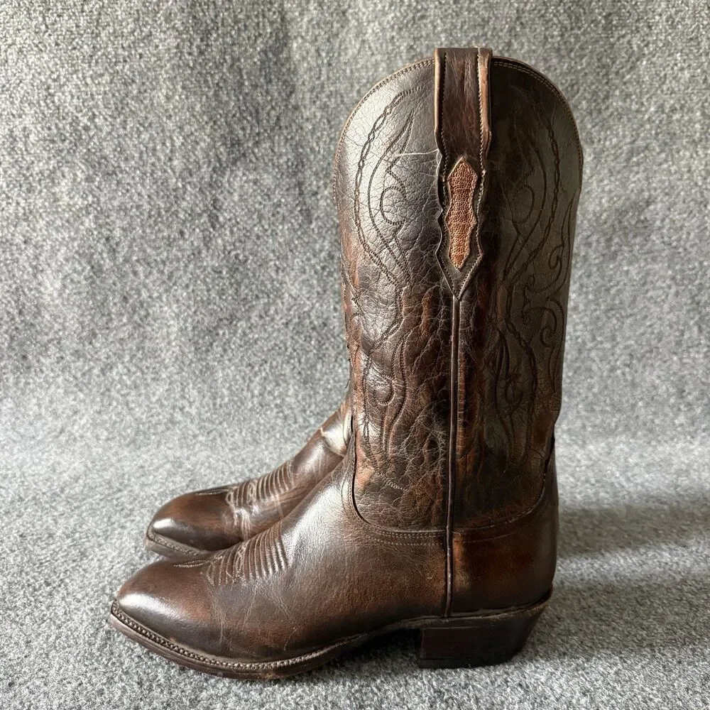 Lucchese 2000 Men's Brown Mad Dog Goat Cowboy Western Boots Stitch R Toe 9.5
